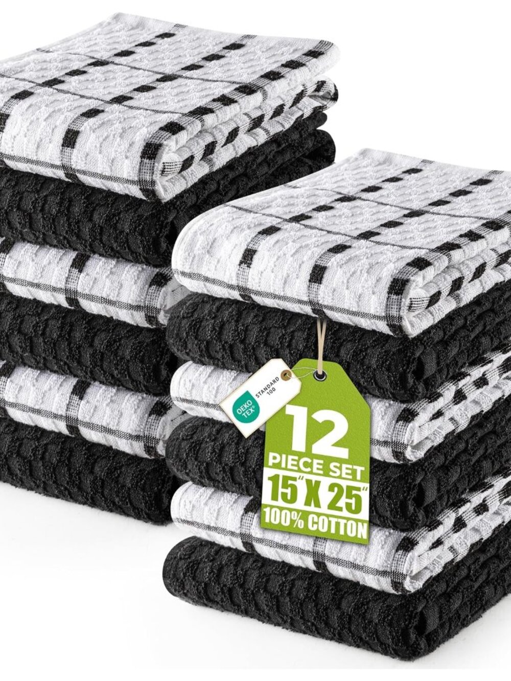 Utopia Kitchen Towels 12 Pack 15x25 Inch 100% Cotton Popcorn Terry